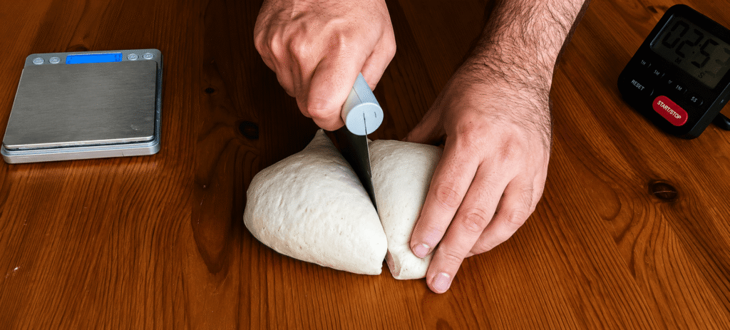 Masa de pizza napolitana porcionada en dos bolas de 280 gramos