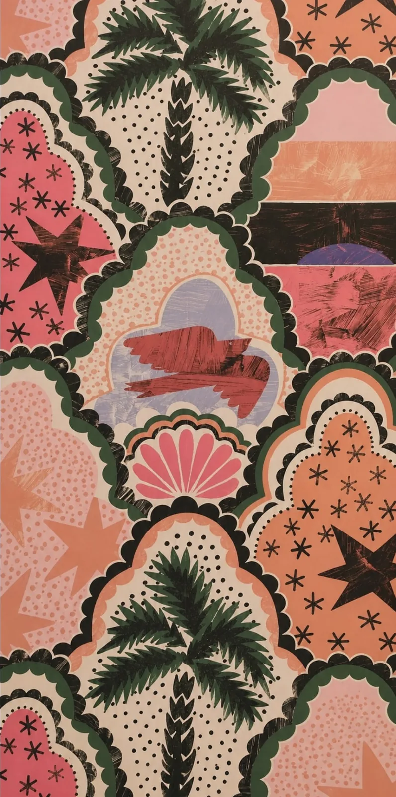 Papel pintado con motivos vegetales en Loujo Biarritz